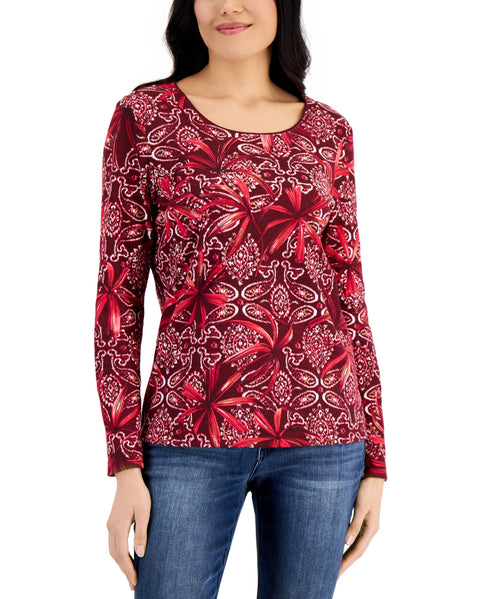 Karen Scott Womens Printed Top